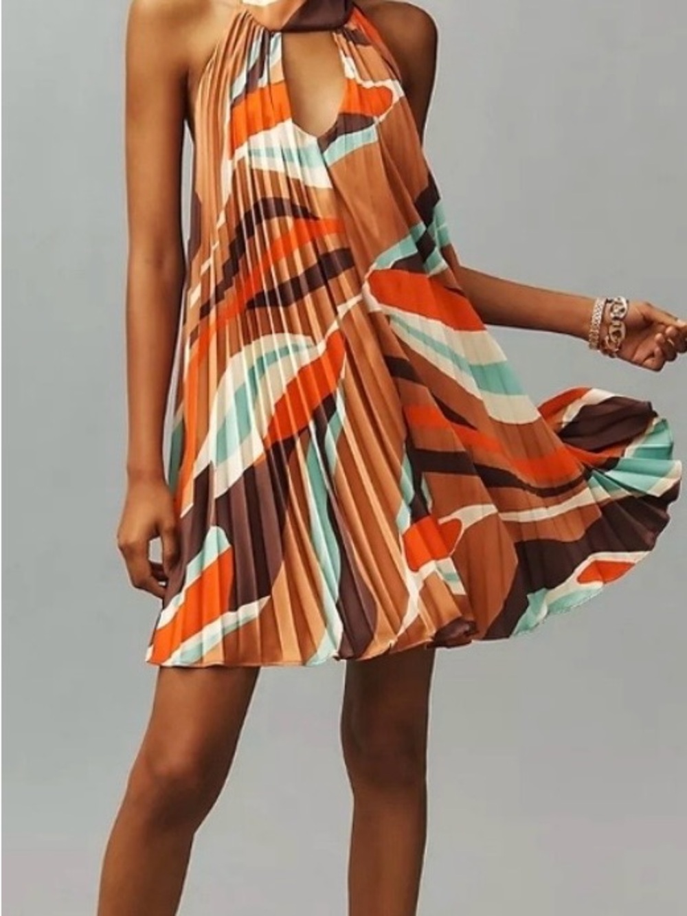 Anthropologie Hutch Mod Retro Pleated Halter Keyhole Mini Dress M